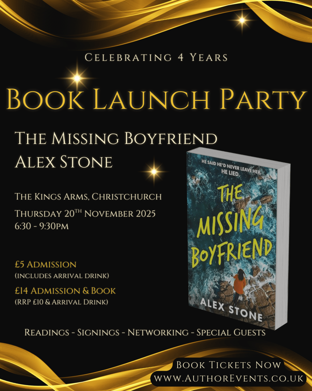 2025-11-20 – Alex Stone – The Missing Boyfriend – Book Launch&nbsp;Party